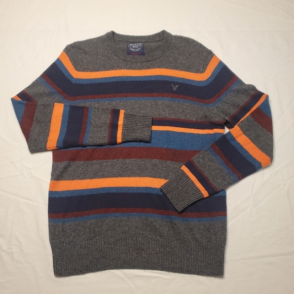American Eagle Mens Wool Blend Sweater Color Block Striped Hudson Bay Size L Vtg - Picture 1 of 8